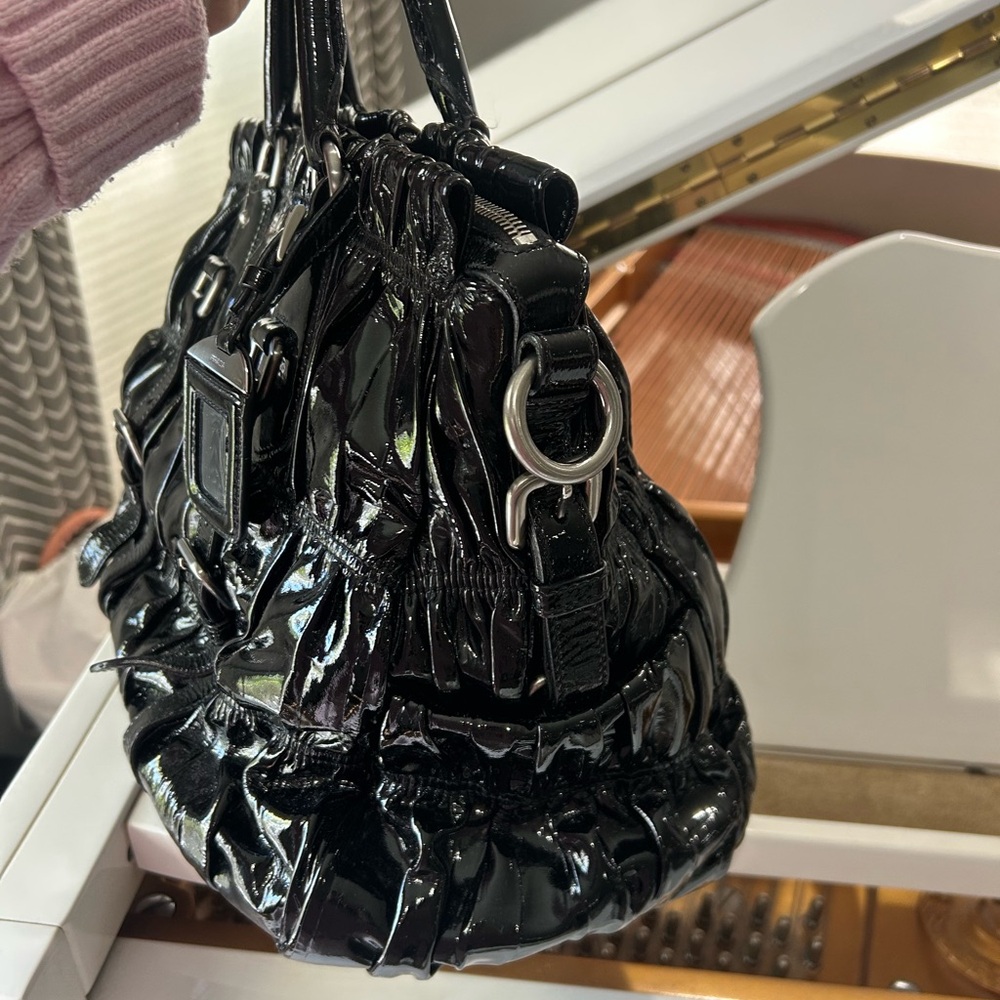 Prada Black Patent Ruched Tote with Buckle Accents - Picture 6 of 10